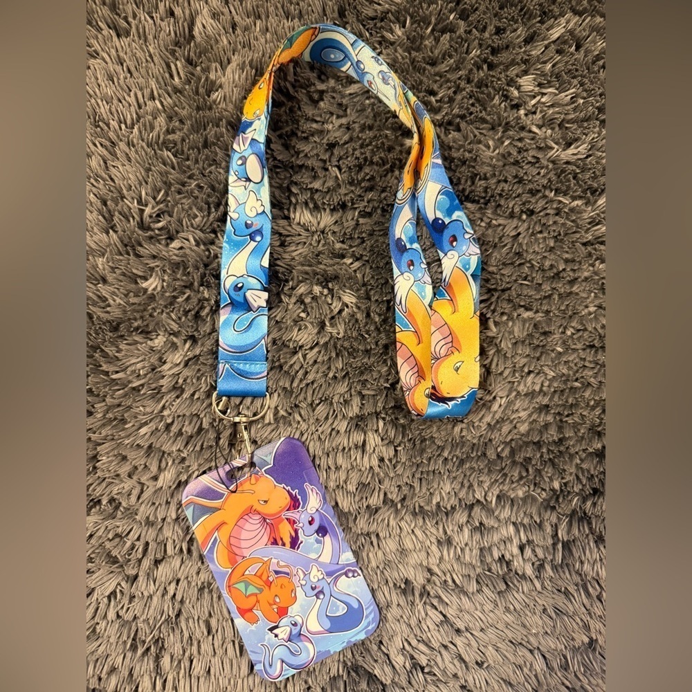 Fun Unique Cute Colorful Dragon-Like Pokemon Lanyard with Badge/ID Card Holder